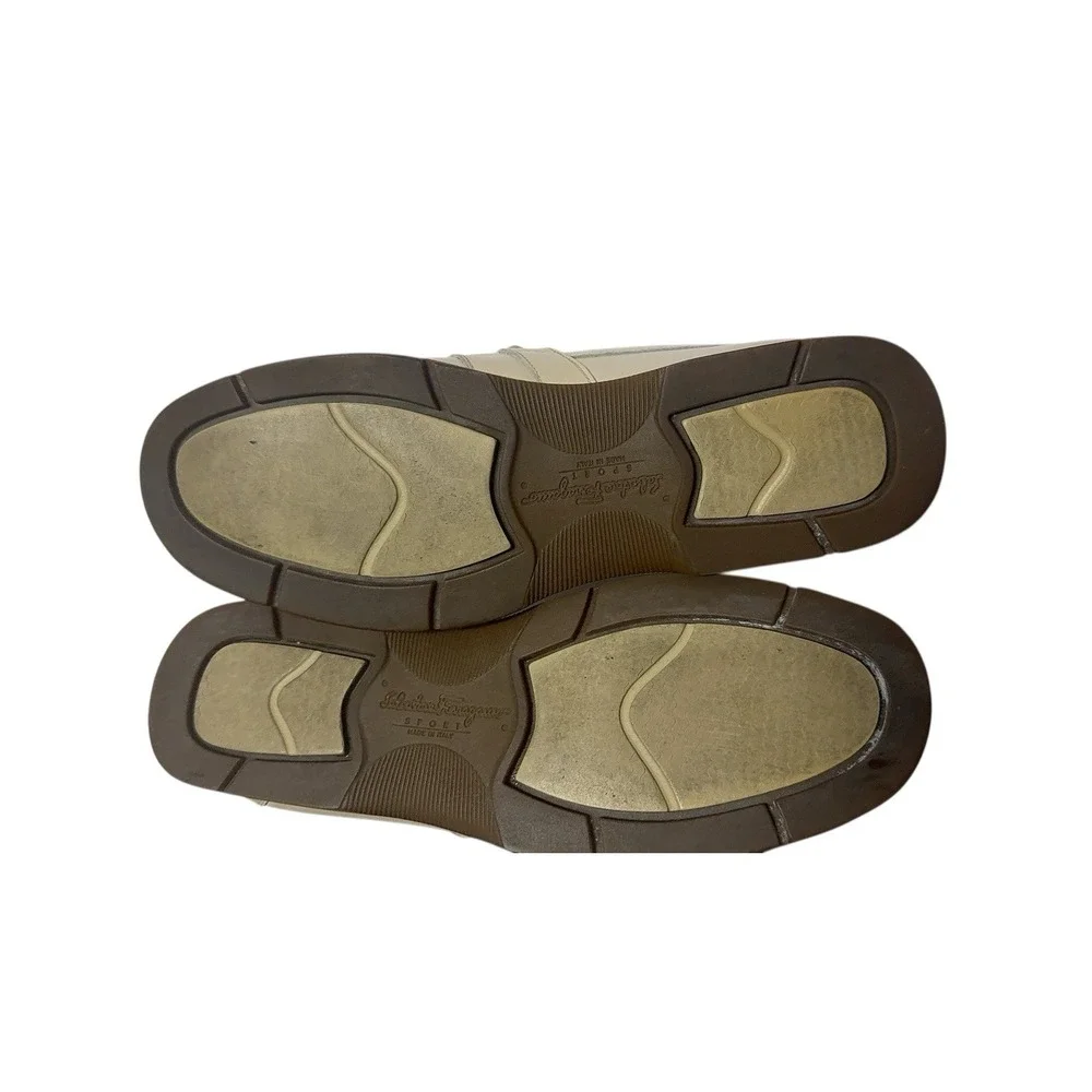 Salvatore Ferragamo Beige Leather Driver‎ Loafers Men's 8 US Made in Italy
